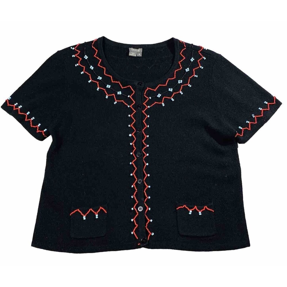 Vintage Muse Women Beaded Knit Cardigan Size 4